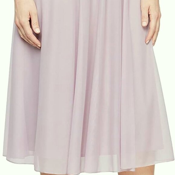 Alex Evenings Smokey Orchid Grey Illusion Sleeve Embroidered Midi Dress - Picture 2 of 4